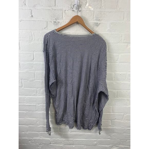 Theo + Leigh Womens Striped Round Neck Sweatshirt Long Sleeve Black White SZ XXL - Picture 2 of 4